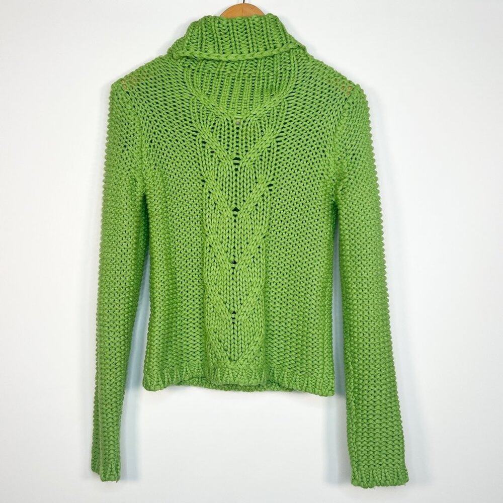 Glamorous Green Chunky Knit Turtleneck Pullover Sweater Womens S